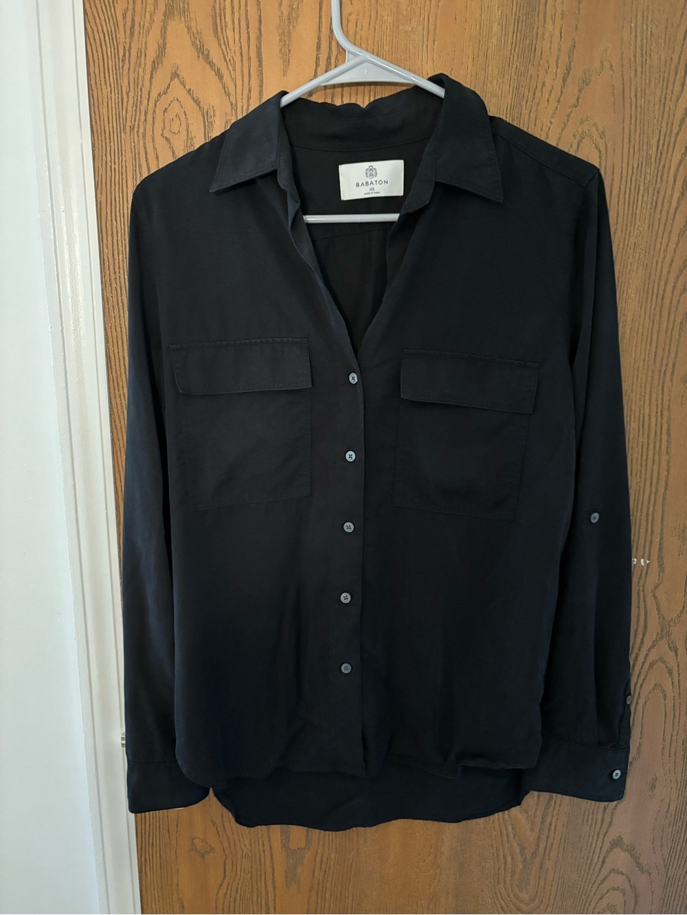 Babaton Black Long-Sleeve Casual Button-Down Shirt